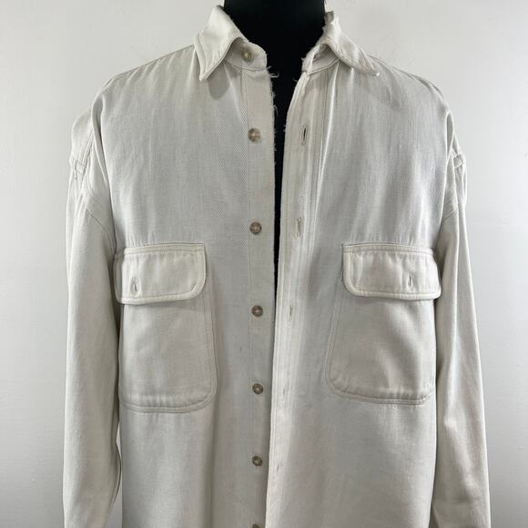 Vintage Men's White Denim Long Sleeve Button Cuff Button Down Shirt VTG - Picture 2 of 14